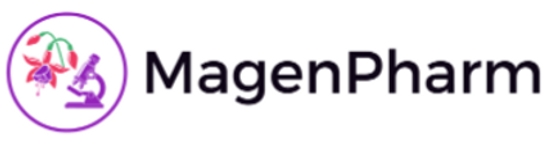 Logo de MagenPharm que combina elementos de biología y ciencia.
