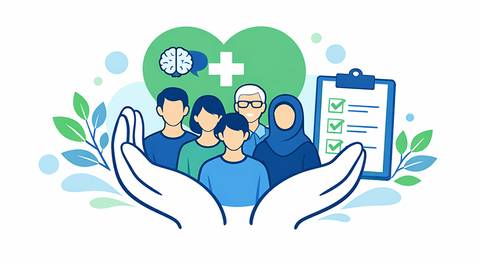 Un grupo de personas representando la salud mental y el bienestar comunitario.