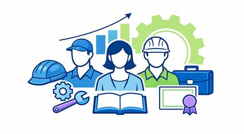 Ilustración que representa la educación y el trabajo en el ámbito técnico y profesional.