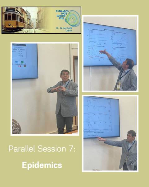 Un expositor presenta en una conferencia sobre epidemias en un ambiente académico.
