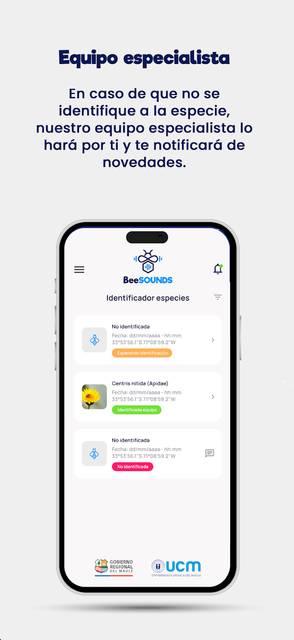 Aplicación para identificar especies con asistencia de un equipo especialista.