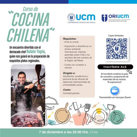 Un curso entretenido sobre cocina chilena que se transmitirá en vivo por Zoom.
