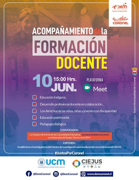 Cartel informativo sobre una formación docente con detalles sobre el evento y los temas a tratar.