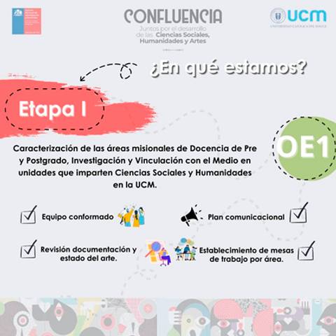 Etapa 1 del proyecto Confluencia en la UCM, enfocada en caracterización de áreas de docencia e investigación.