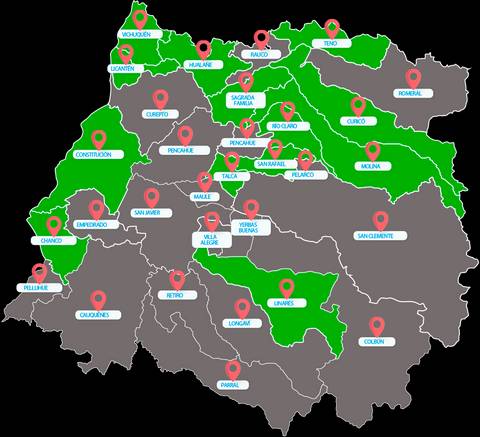 Mapa de la región del Libertador General Bernardo O'Higgins en Chile.