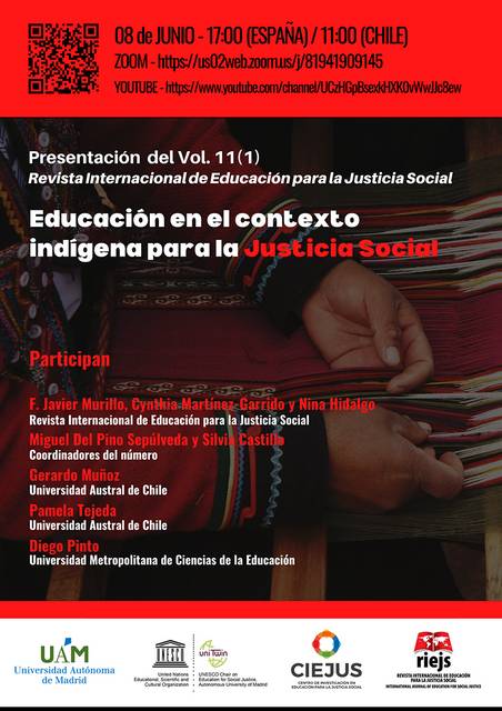 Un cartel que anuncia la presentación de una revista sobre educación y justicia social en el contexto indígena.