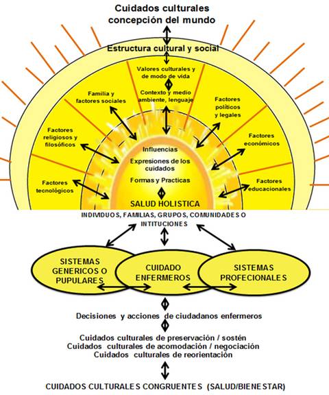 Este gráfico muestra la relación entre la salud holística y los cuidados culturales en un contexto social chileno.