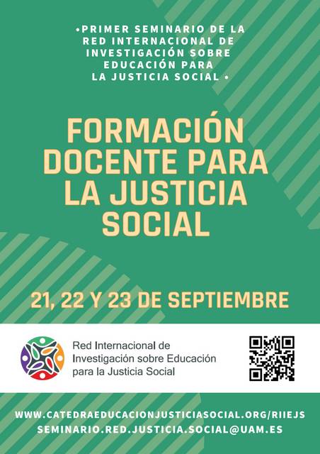 Anuncio sobre un seminario dedicado a la formación docente en justicia social.