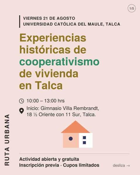 Cartel informativo sobre un evento de cooperativismo de vivienda en Talca.