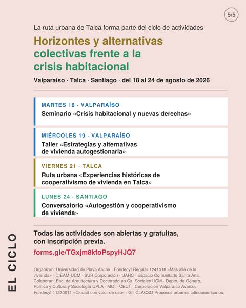 Anuncio sobre actividades relacionadas con la crisis habitacional en distintas ciudades chilenas.