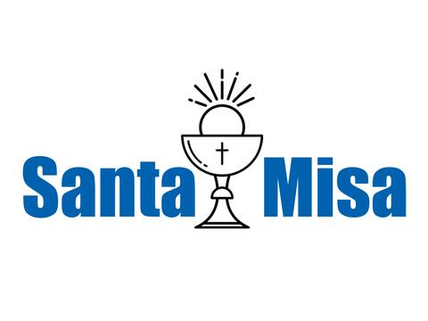 Un logo que representa la Santa Misa con un cáliz y el Santísimo Sacramento.