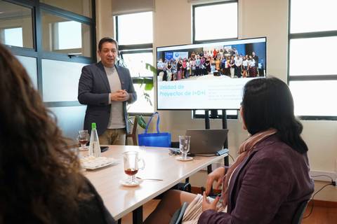 Un profesional presenta un proyecto frente a un grupo de personas en una sala de reuniones.