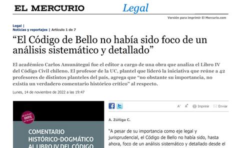 Artículo sobre el análisis del Código Civil chileno en El Mercurio.