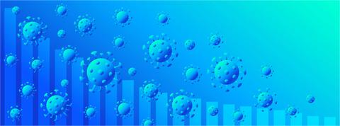 Una representación gráfica de virus sobre un fondo azul degradado.