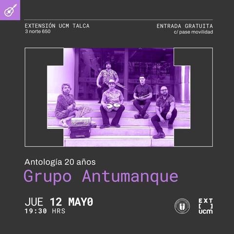 Anuncio del evento del 20 aniversario del Grupo Antumanque en Talca.