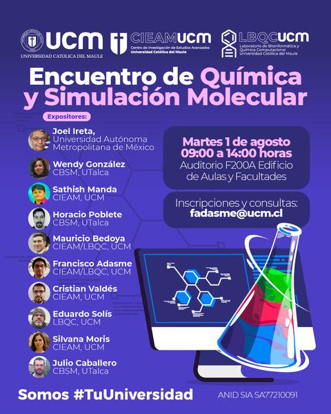 Evento académico sobre Química y Simulación Molecular con varios expositores destacados.
