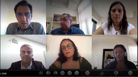 Una videoconferencia con seis participantes visibles en formato de cuadrícula.