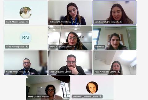 Una videoconferencia con varios participantes en mosaico.
