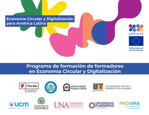 La imagen presenta un programa enfocado en economía circular y digitalización en América Latina.