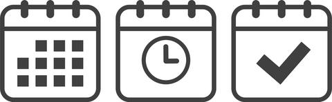 Estos son íconos de calendario que representan diferentes funciones de gestión del tiempo.