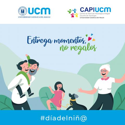 La imagen promueve la importancia de compartir momentos en lugar de regalos, destacando actividades familiares y alegres.