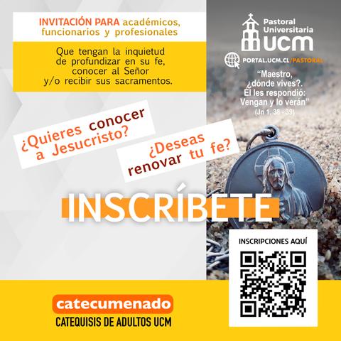 Un anuncio invitando a académicos y profesionales a inscribirse en un programa de catecumenado.