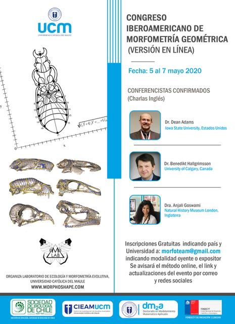 Un cartel que anuncia el Congreso Iberoamericano de Morfometría Geométrica en línea con fechas y conferencistas confirmados.