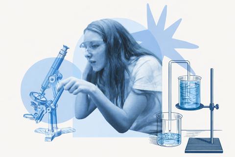 Una niña observando a través de un microscopio con entusiasmo por la ciencia.