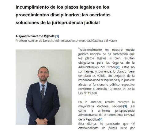Imagen que presenta un documento académico sobre el incumplimiento de plazos legales en procedimientos disciplinarios.