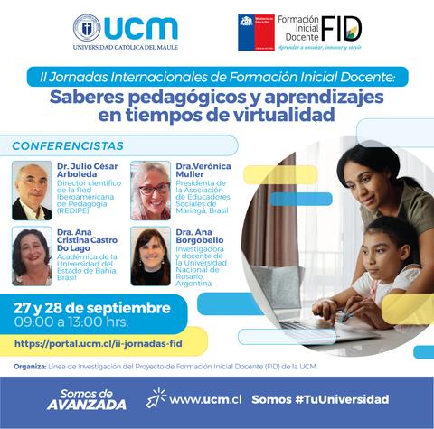 Anuncio de las II Jornadas Internacionales de Formación Inicial Docente con información sobre conferencistas y fechas.