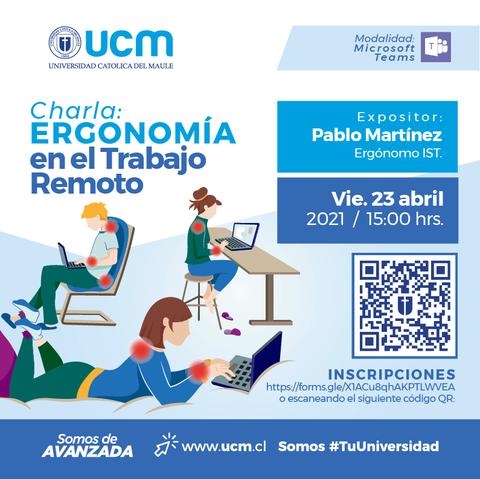 Imagen promocional de una charla sobre ergonomía en el trabajo remoto.