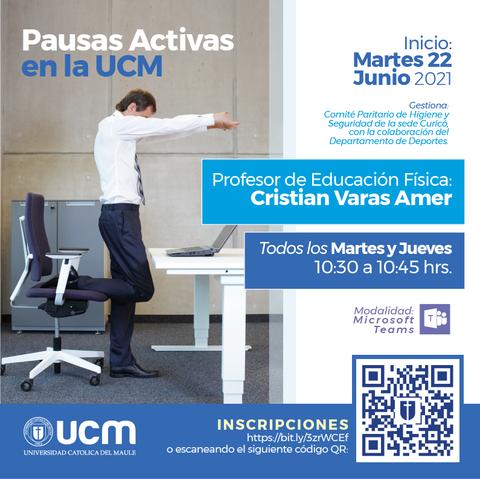 Anuncio sobre pausas activas en la Universidad Católica del Maule.