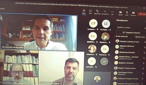 Imagen de una video llamada durante un seminario sobre políticas públicas territoriales.