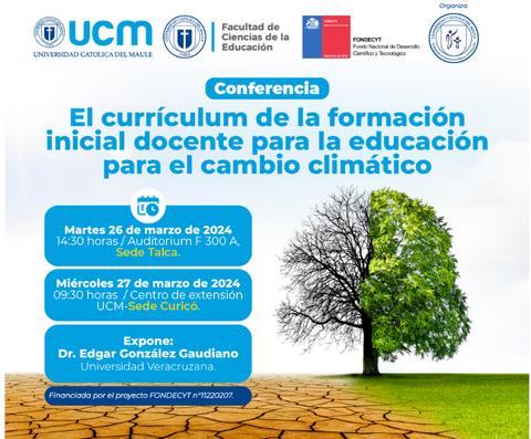 Anuncio de una conferencia sobre la formación docente para la educación en cambio climático.