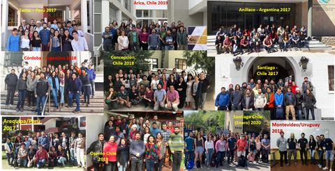 Collage de grupos de personas reunidas en diferentes lugares de América del Sur entre 2015 y 2018.