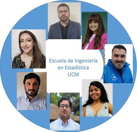 Collage de retratos de profesores de la Escuela de Ingeniería en Estadística de la UCM.