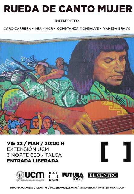 Cartel que anuncia el evento 'Rueda de Canto Mujer' con varias intérpretes y detalles de la presentación.