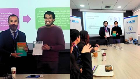 Una reunión académica donde se entregan certificados y libros a los participantes.