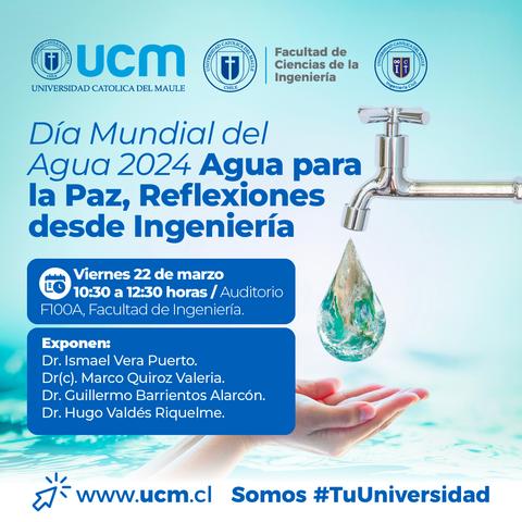 Anuncio del Día Mundial del Agua 2024, invitando a reflexionar sobre la paz desde la ingeniería.