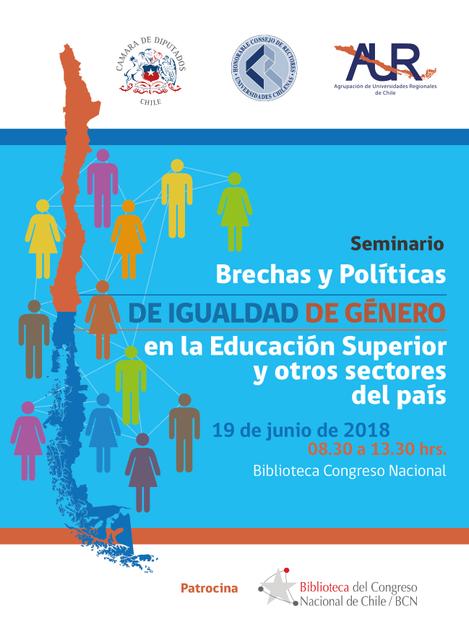 Cartel del seminario sobre brechas y políticas de igualdad de género en la educación superior y otros sectores en Chile.