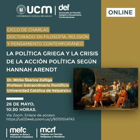 Anuncio de un ciclo de charlas sobre filosofía y política.