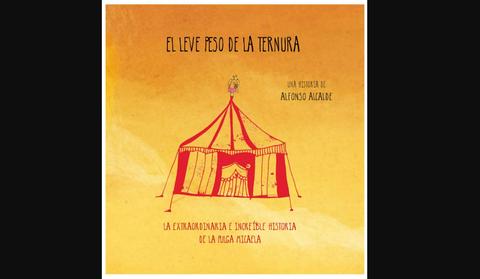 La imagen muestra una carpa de circo con el título de una obra sobre la historia de una niña y el peso de la ternura.