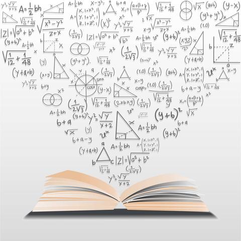 Un libro abierto del cual emergen fórmulas matemáticas y gráficos en forma de corazón.