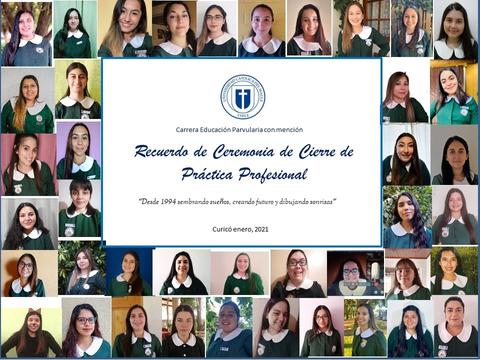 Collage de fotos de graduados de una ceremonia de cierre de práctica profesional.