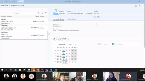 Imagen de una reunión virtual con información sobre cursos y eventos educativos.