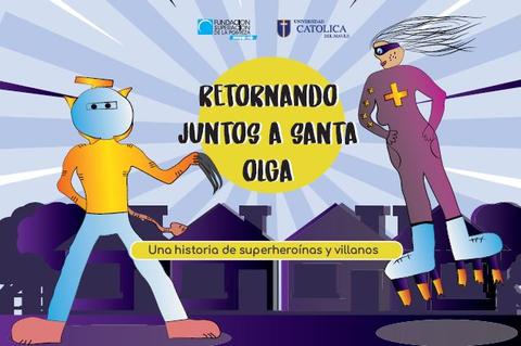 Una imagen colorida que presenta superhéroes y villanos en un contexto urbano.