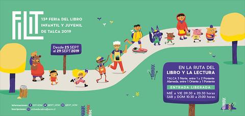 Cartel de la 13ª Feria del Libro Infantil y Juvenil de Talca 2019 que invita a disfrutar de la lectura.