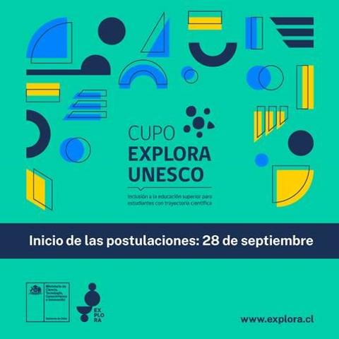 Una imagen colorida con formas geométricas que promociona un cupo de la iniciativa Explora Unesco.