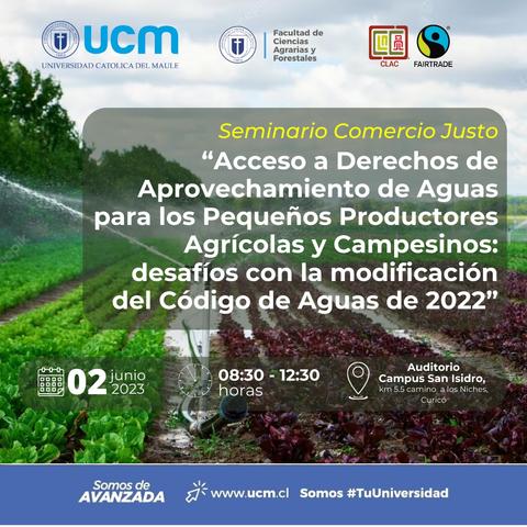 Este es un anuncio de un seminario sobre el acceso a derechos de agua para productores agrícolas y campesinos.