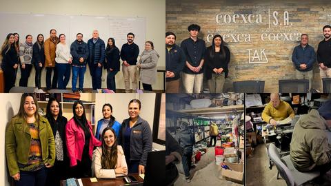 Un grupo de personas reunidas en diferentes espacios de trabajo colaborativo.